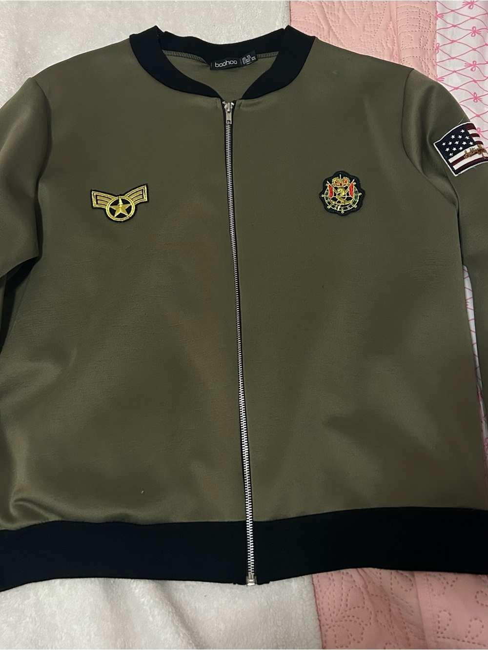Olive Green Bomber Jacket with Patches